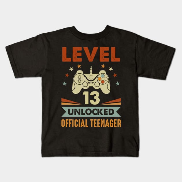 Level 13 Unlocked Official Teenager 13th Birthday 13 Years Old Gift Shirt Funny Birthday Gift Kids T-Shirt by Krysta Clothing